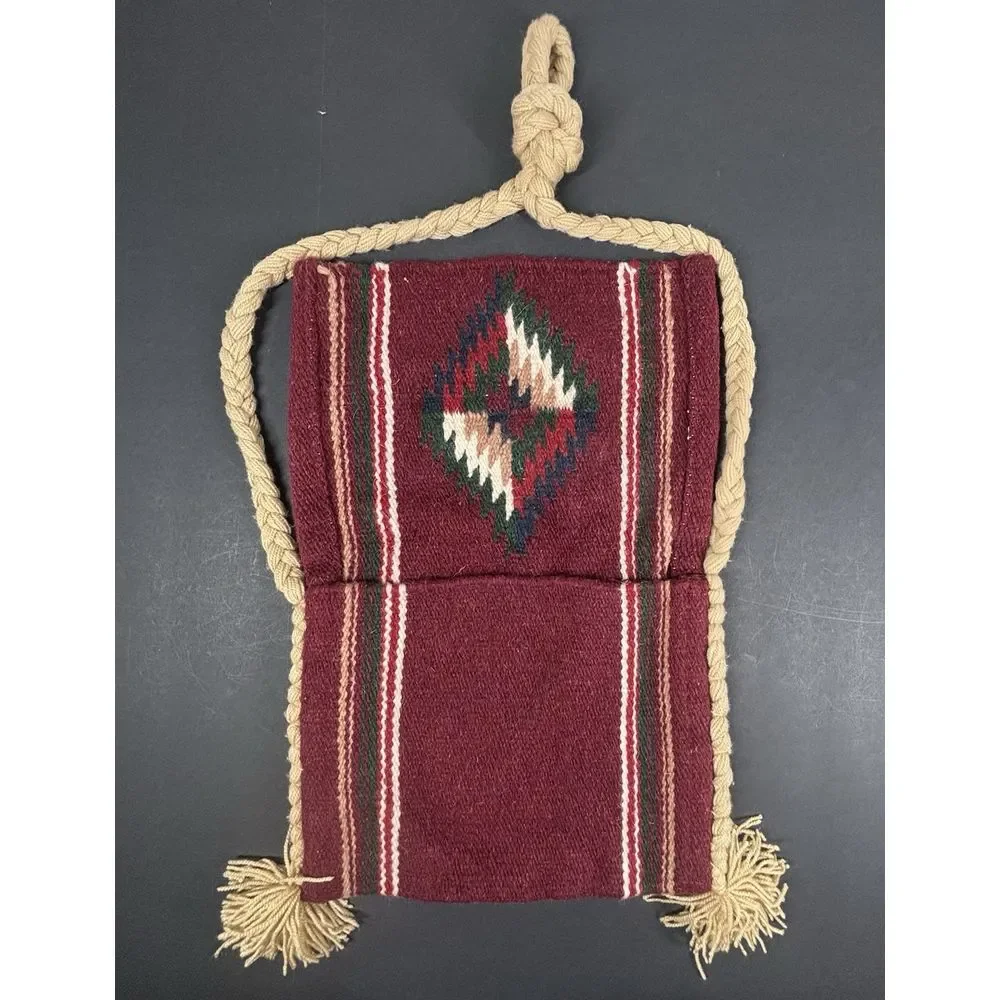 Aztec Wool Blanket Tapestry Crossbody Messenger Bag Purse Boho Festival Rope EUC